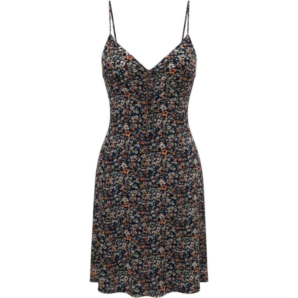 Altar'd State Navy Floral Mesh Mini Dress V-Neck Lettuce Edge Size M